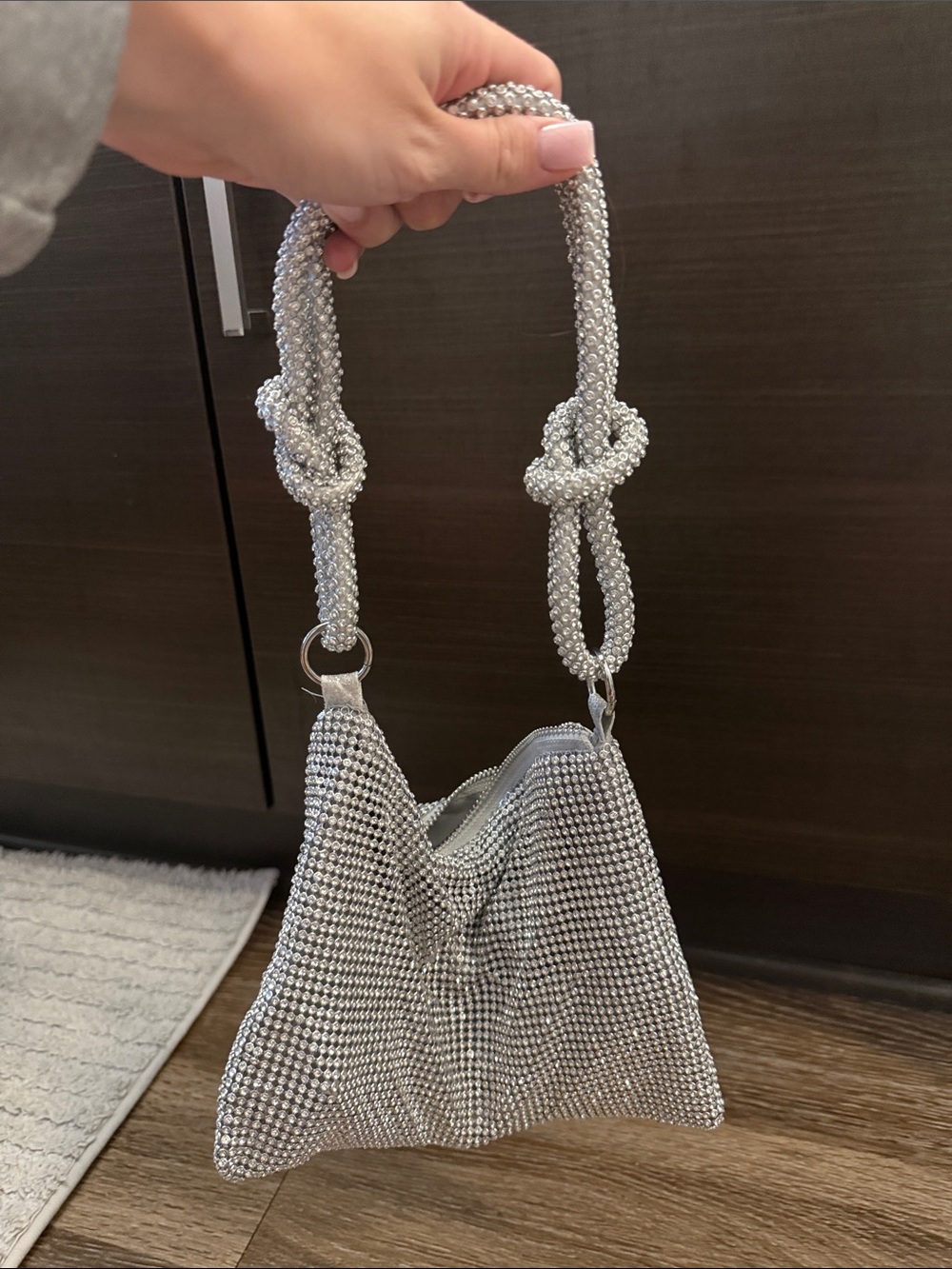 Silver Rhinestone Mesh Shoulder Bag - Picture 2 of 2